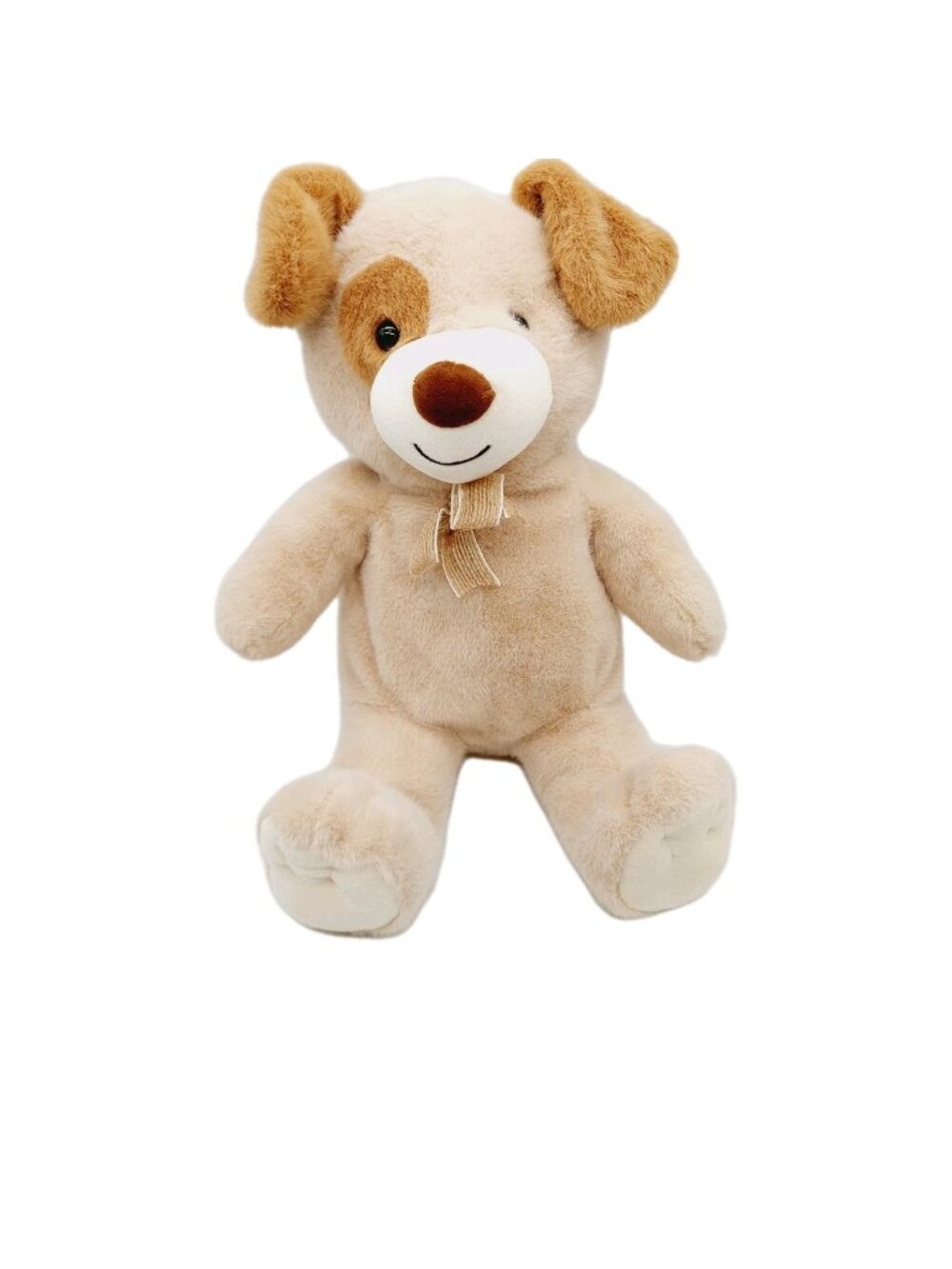 Plush Brown Puppy Dog Tan Stuffed Toy 11" Sitting Brown Patch Over Eye